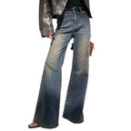 Retro Washed Blue Women's Micro-pull Mop Jeans