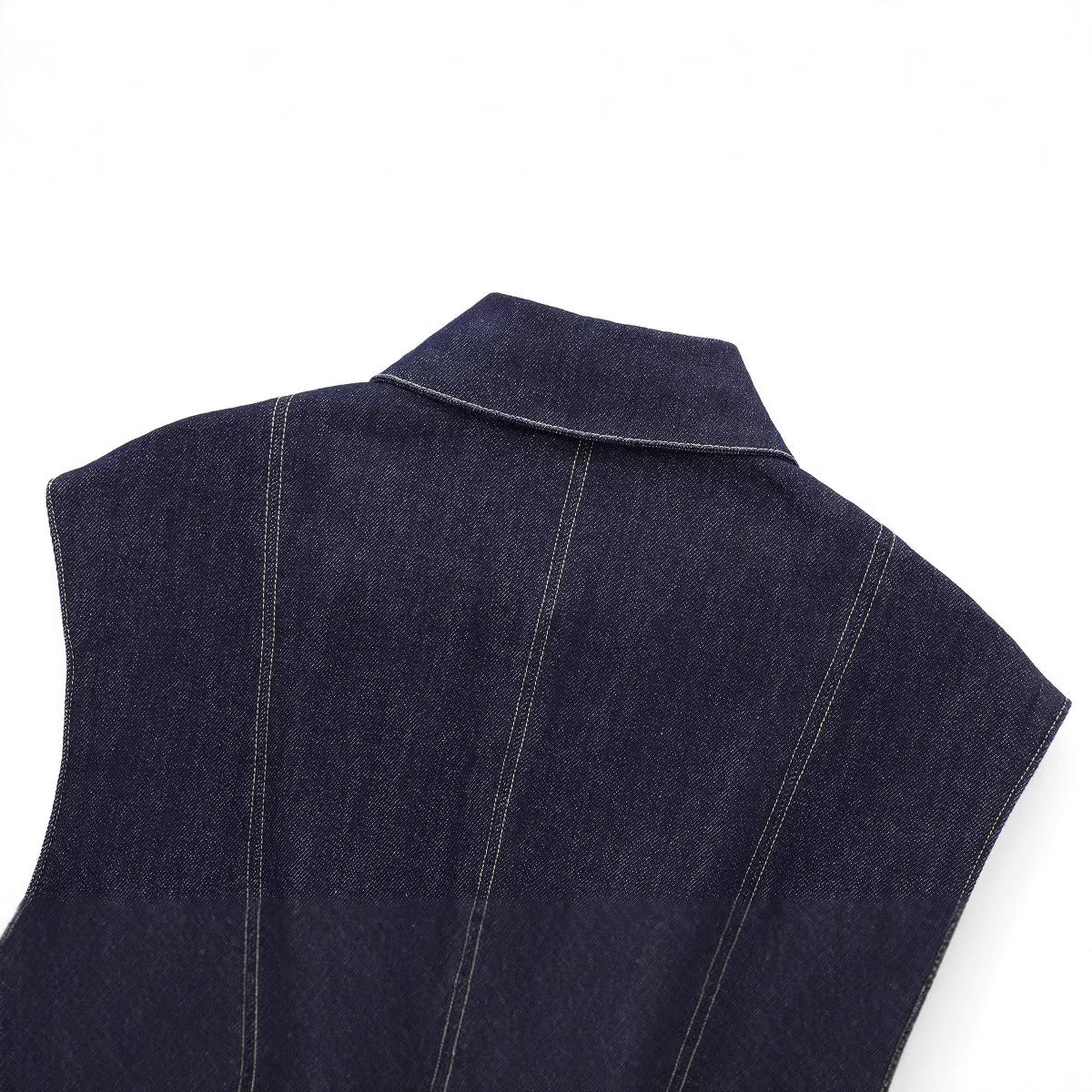 European And American Style Fashion String Decoration Lapel Sleeveless Denim Shirt