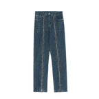 High Street Fashion Brand Long Zipper Vibe Style Deconstructed Washed Distressed Jeans