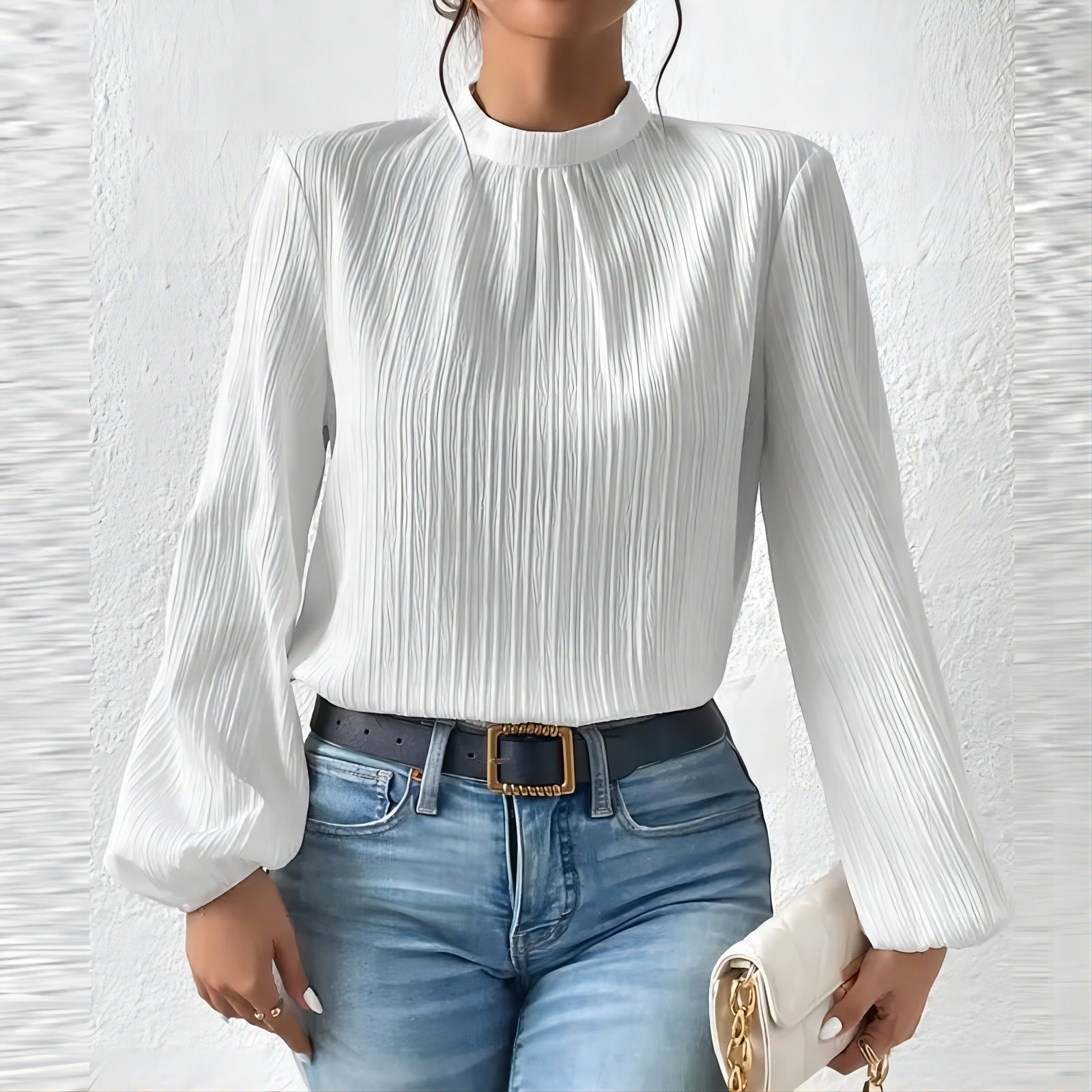 Women's Fashionable Elegant Puff Sleeve Casual Stand Collar Shirt