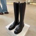 Round Toe Side Zipper Fleece-lined Long Biker Boots Women's Autumn And Winter
