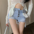 Summer Ladies Irregular Ripped Raw Edge Jeans