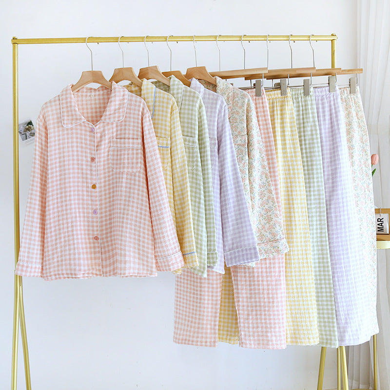 Floral Lapel Sweet Home Wear Pajamas Suit Cotton