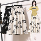 Plus Size Ice Silk Chiffon Women's Fashion Ink Painting Printing High Waist Skirt
