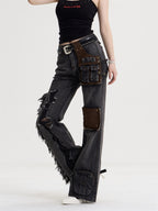 Women's American-style Retro Tassel Patch Stitching Jeans