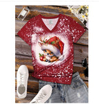 Christmas Cartoon Animal Reindeer Christmas Hat Printed Top