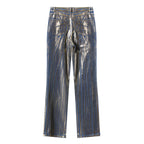 Gilding Jeans Slant Buckle Waist Stitching Strip Brush Silver Powder Craft