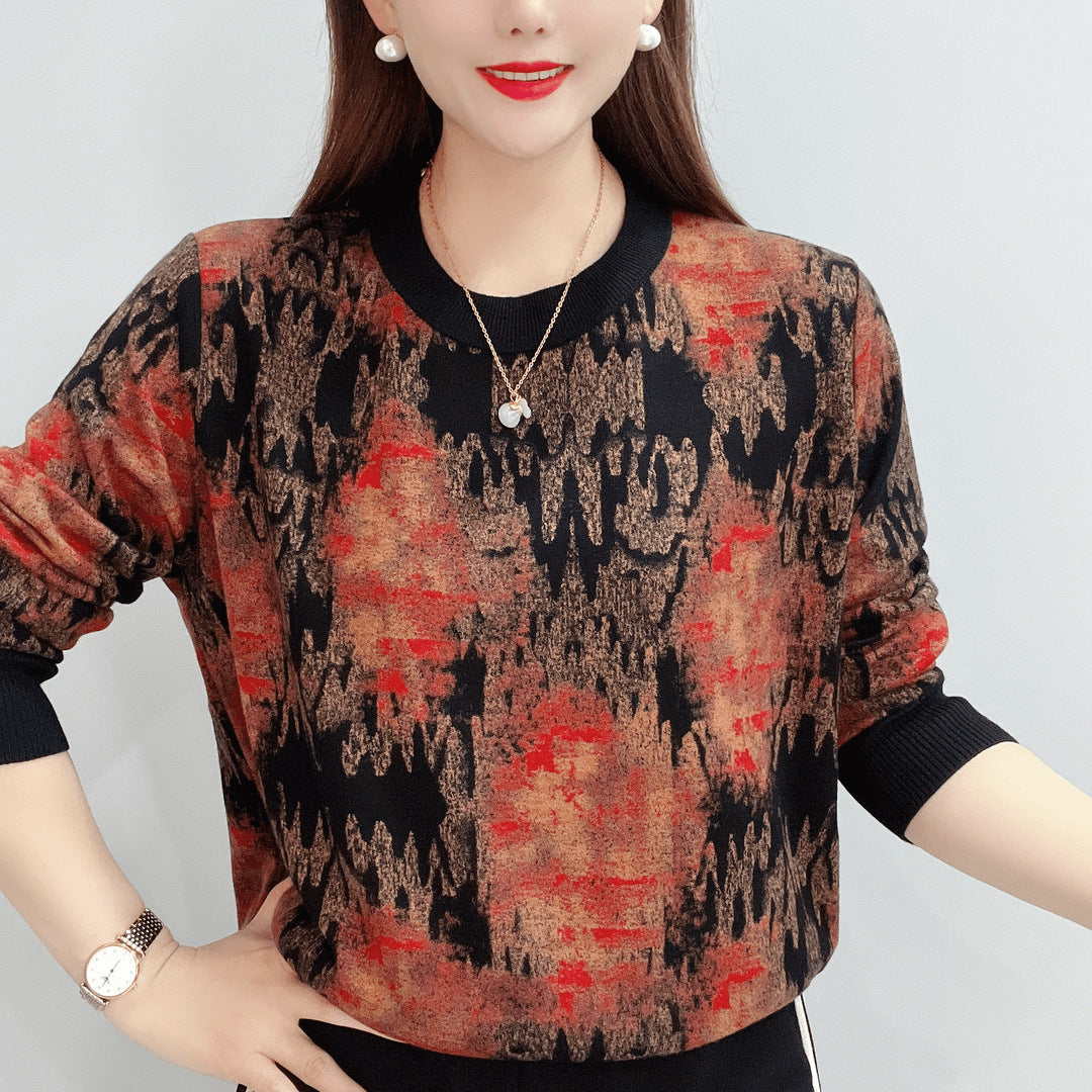 Loose Slimming Fashionable All-match Round Neck Long Sleeve Knitted Top