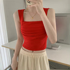 French Pleated Small Sling Vest For Women Inner Bottoming Shirt