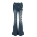 Women's Rose Embroidered Flared Jeans