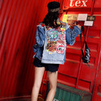 Abstract Print Long-sleeved Denim Jacket