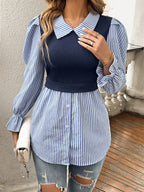 Knitted Patchwork Shirt Elegant Fashion Temperament